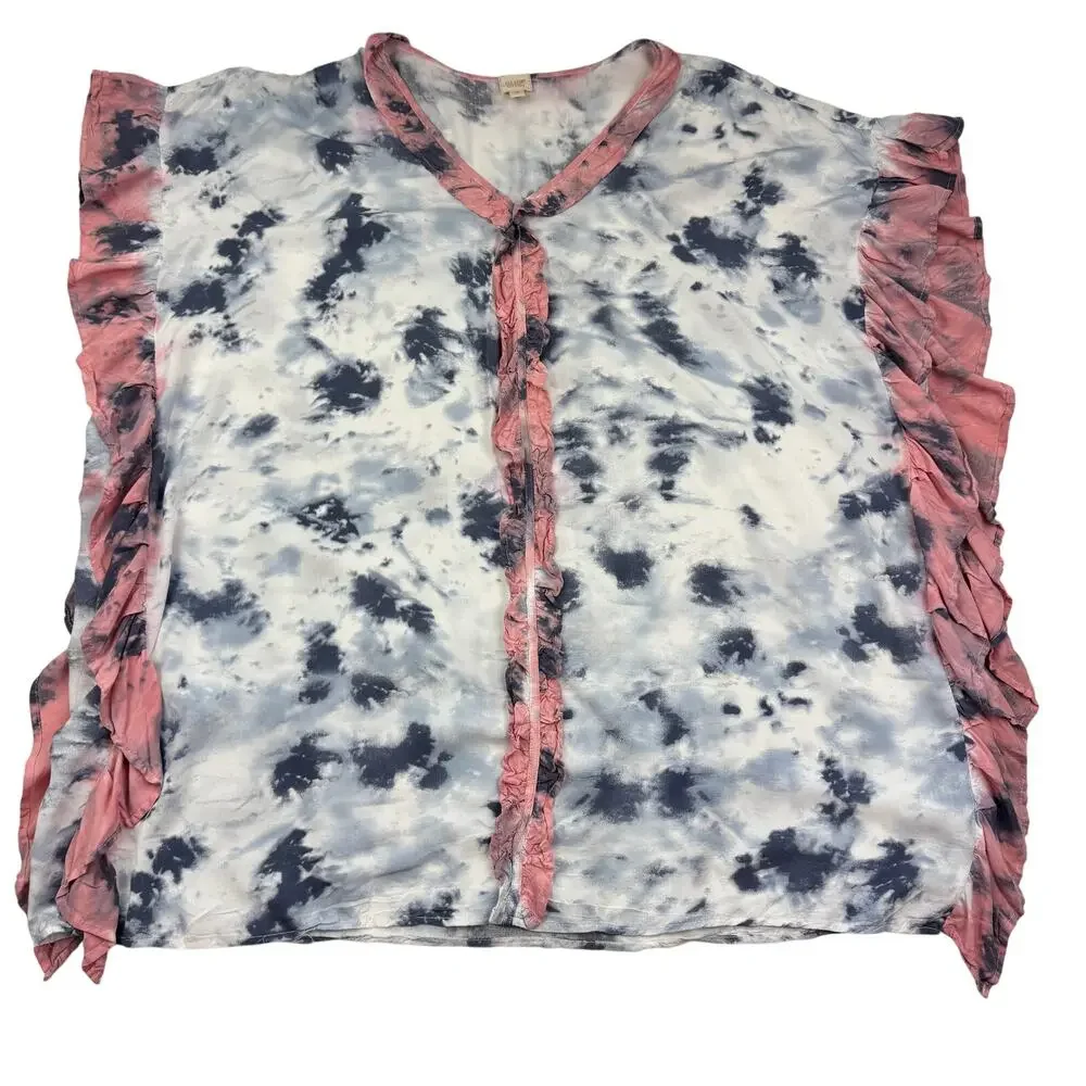 Surf Gypsy Tie Dye Ruffle Rayon Oversized Coverup Lounge Dress Women's Size M